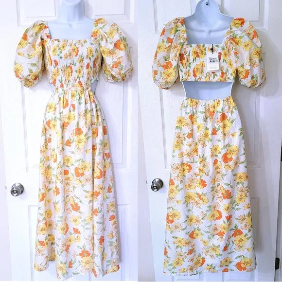 Faithfull The Brand Loucetta Cutout Midi Dress-Puff Sleeves Palermo Floral Print - Picture 6 of 6